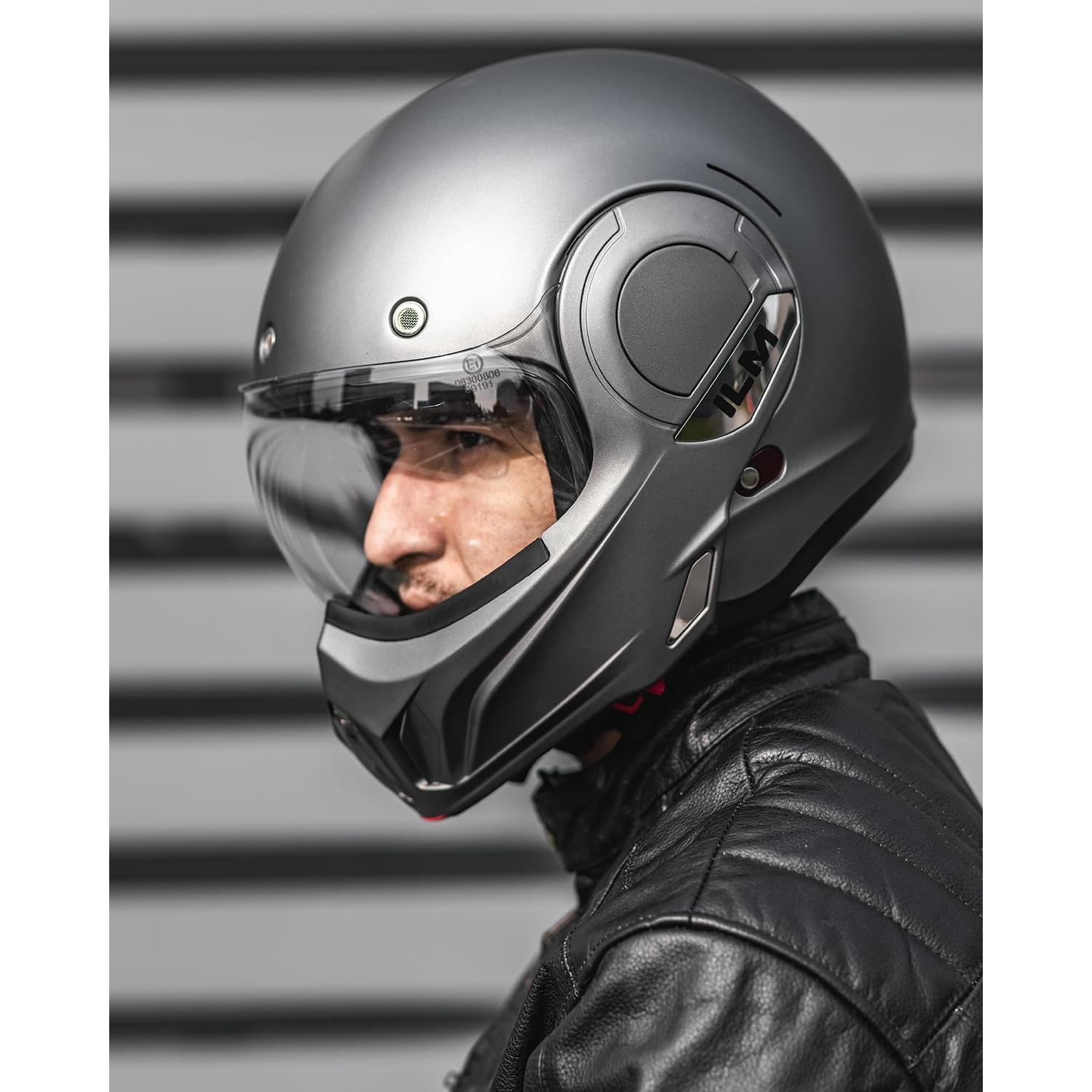 Casco Modular ILM B707 Vintage Gris Mate para Motocicleta