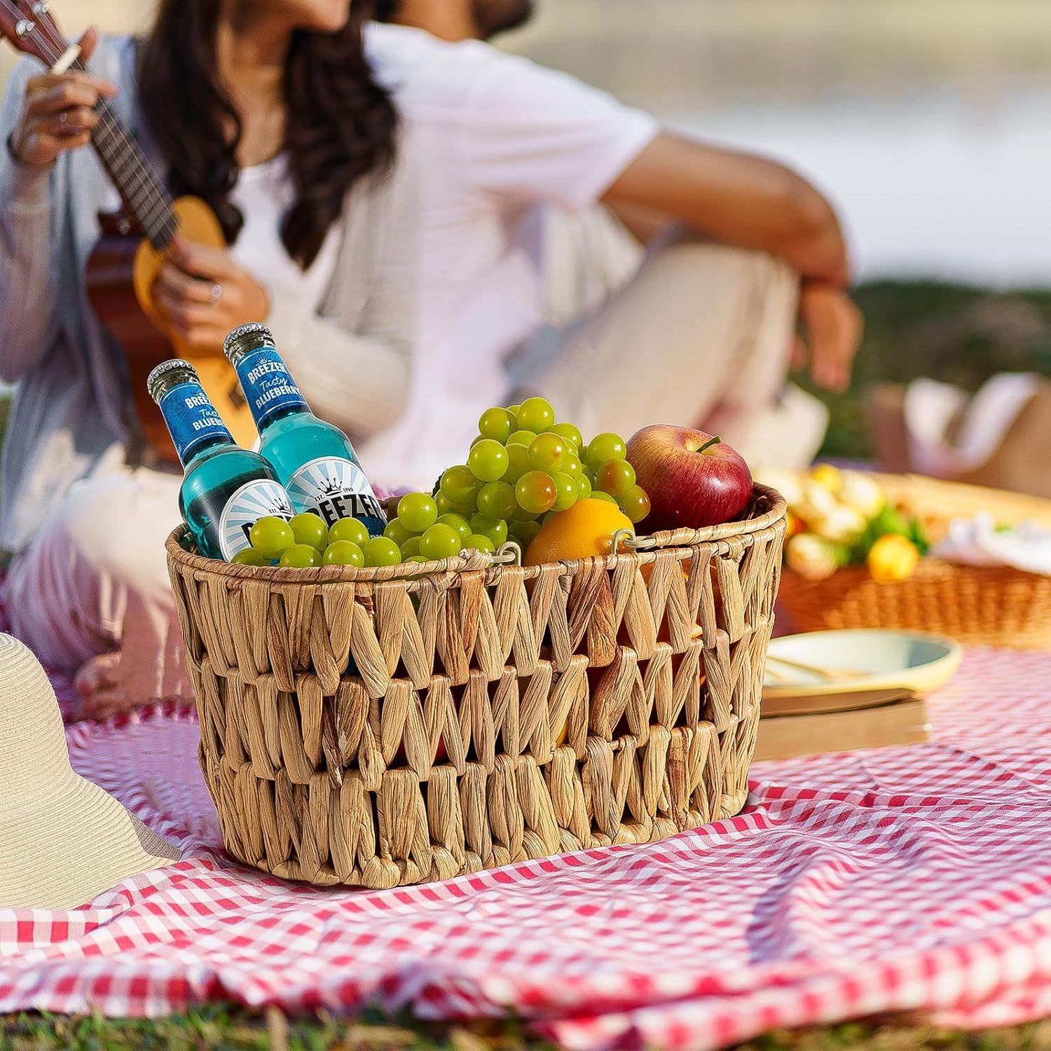 Cesta de Picnic Edergoo 2 Paquetes Mimbre Natural 35x20x16.5cm