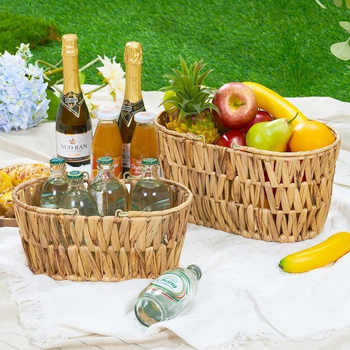 Cesta de Picnic Edergoo 2 Paquetes Mimbre Natural 35x20x16.5cm