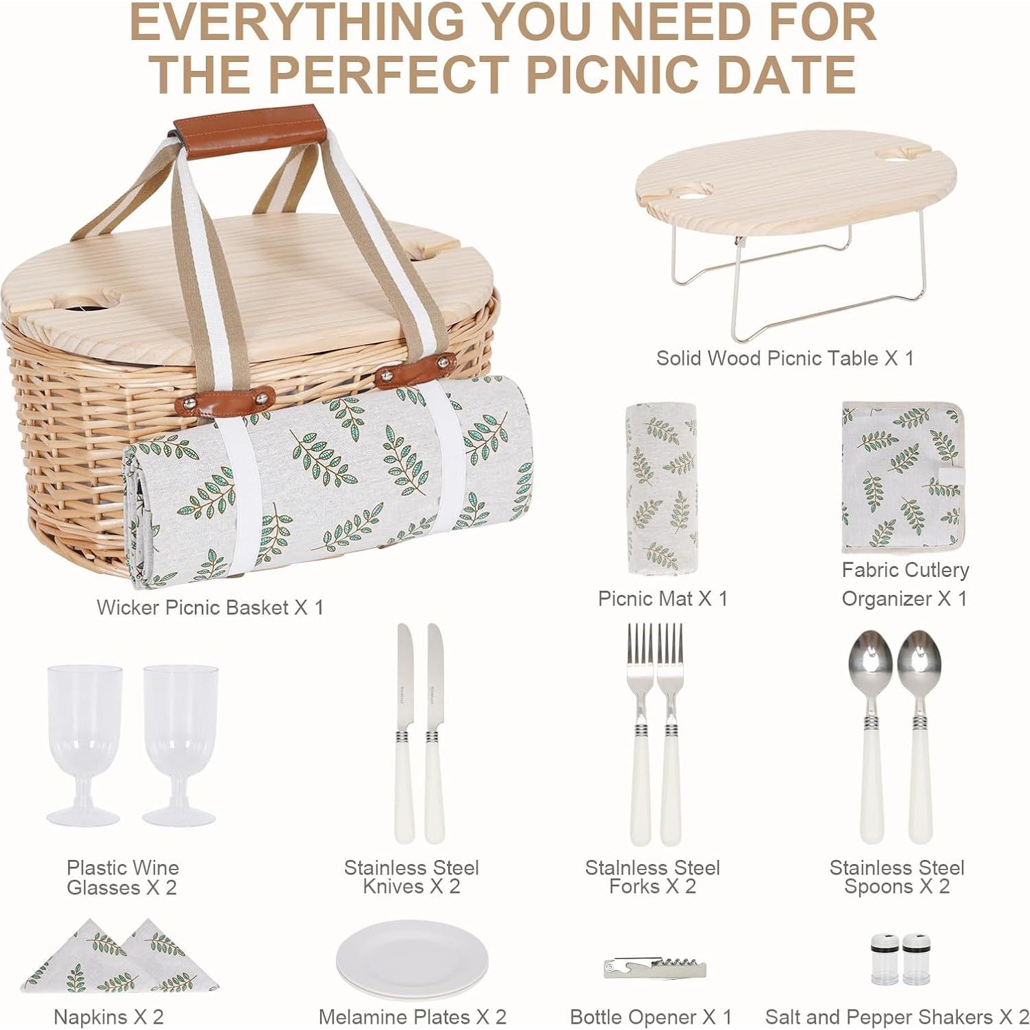 Juego de Cesta de Picnic Zettfuly para 2 Personas con Manta