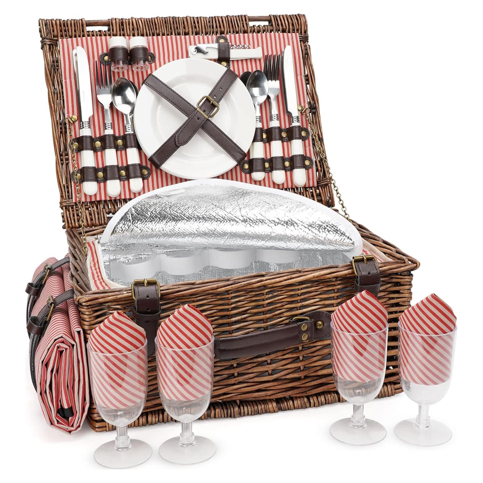 Juego de Cesta de Picnic INNO STAGE para 4 Personas con Enfriador y Manta Impermeable