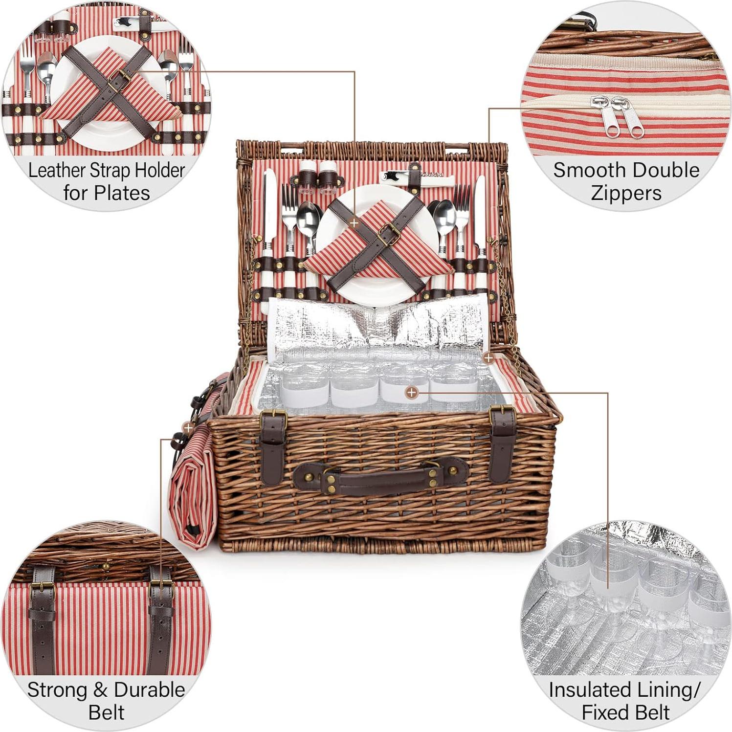 Juego de Cesta de Picnic INNO STAGE para 4 Personas con Enfriador y Manta Impermeable