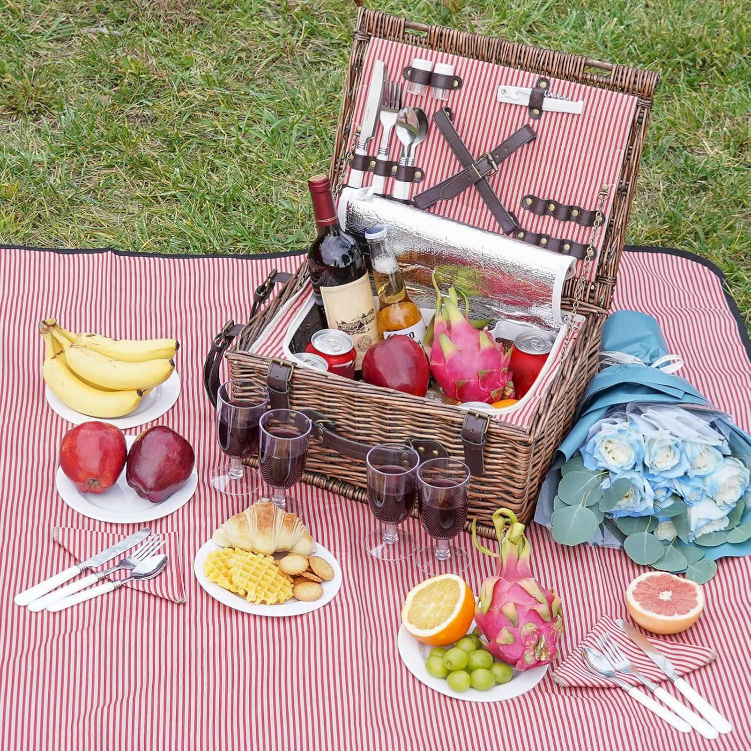 Juego de Cesta de Picnic INNO STAGE para 4 Personas con Enfriador y Manta Impermeable