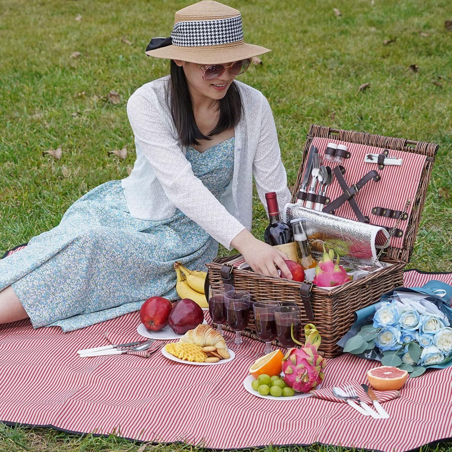 Juego de Cesta de Picnic INNO STAGE para 4 Personas con Enfriador y Manta Impermeable