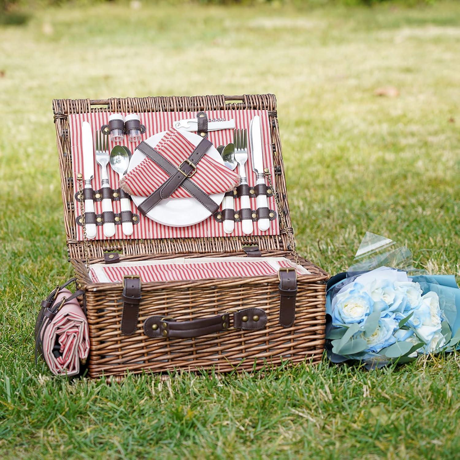 Juego de Cesta de Picnic INNO STAGE para 4 Personas con Enfriador y Manta Impermeable