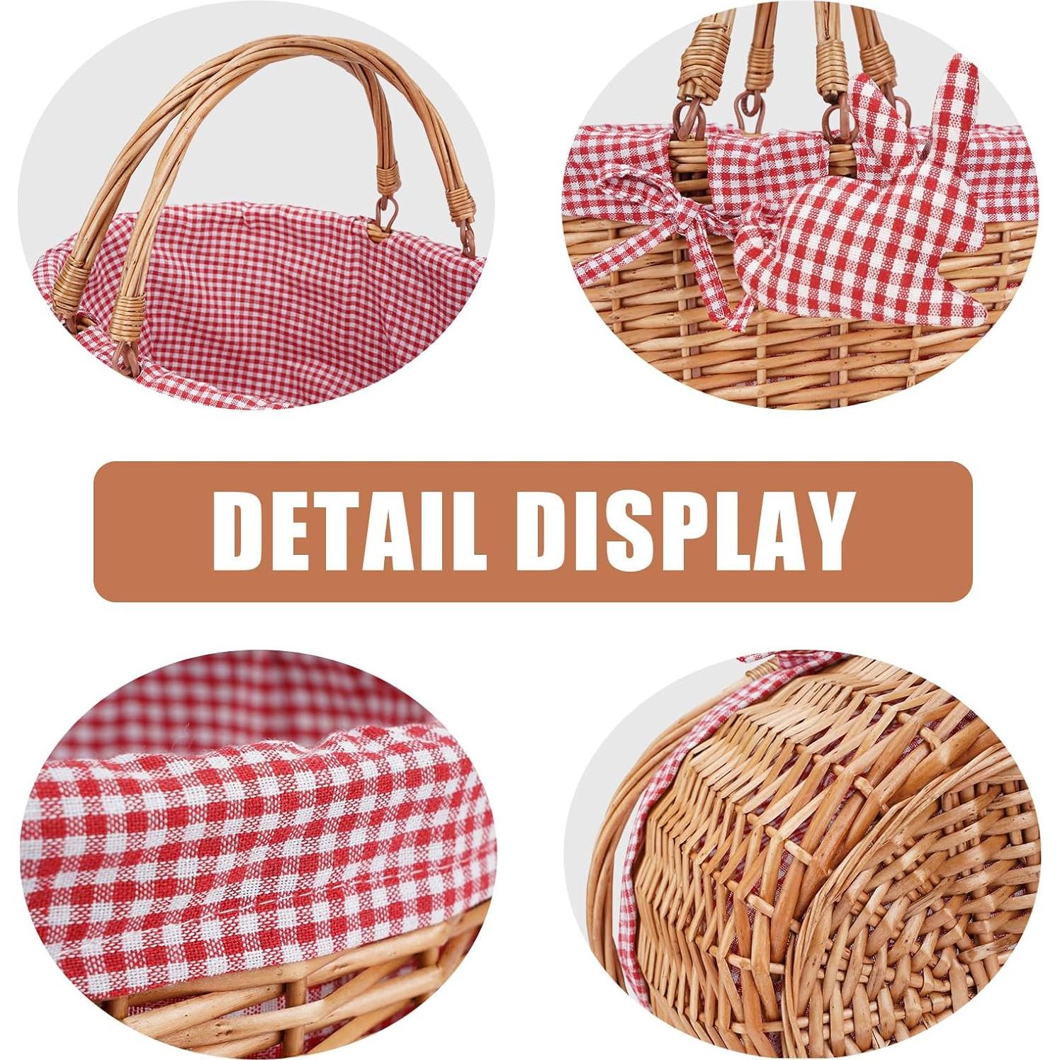 Cesta de Picnic de Mimbre G Good Gain con Asas Plegables