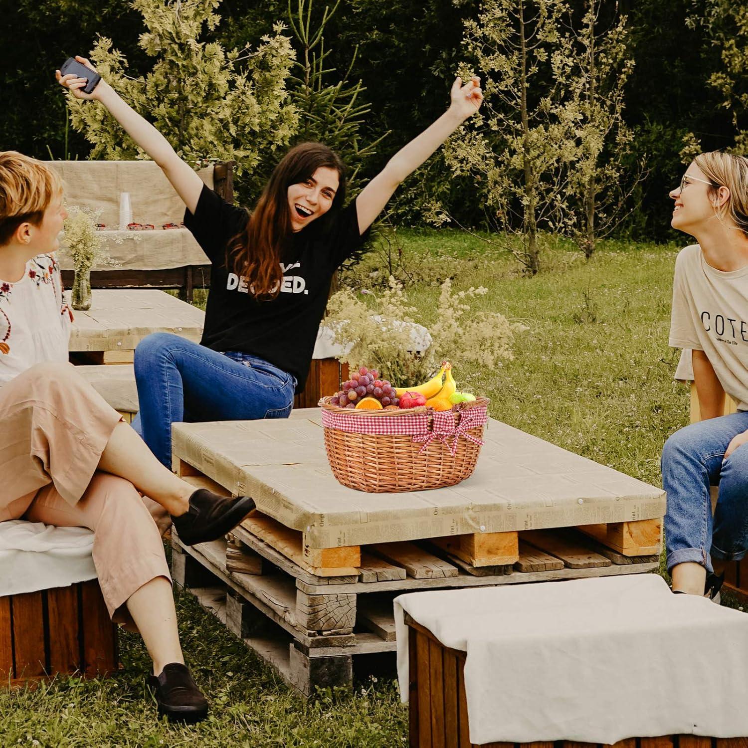 Cesta de Picnic de Mimbre G Good Gain con Asas Plegables