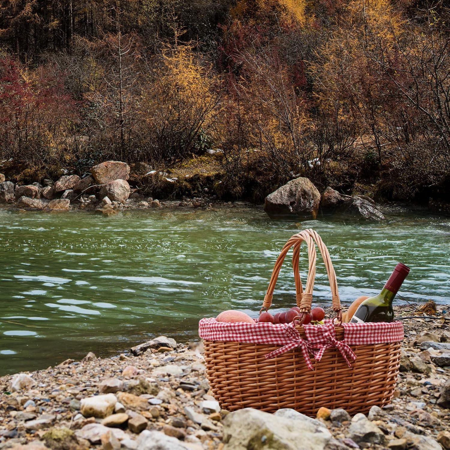 Cesta de Picnic de Mimbre G Good Gain con Asas Plegables