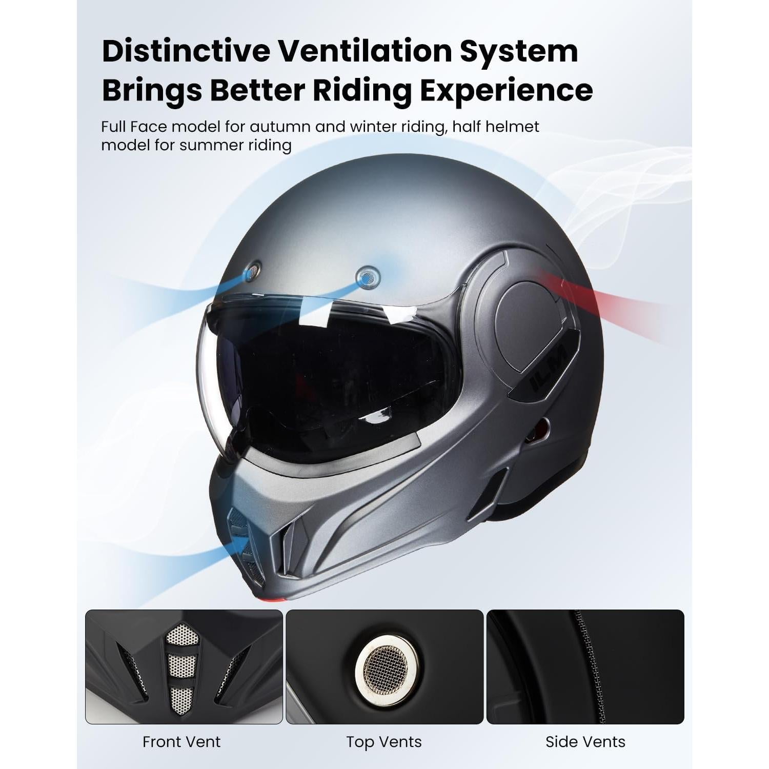 Casco Modular ILM B707 Vintage Gris Mate Mediano