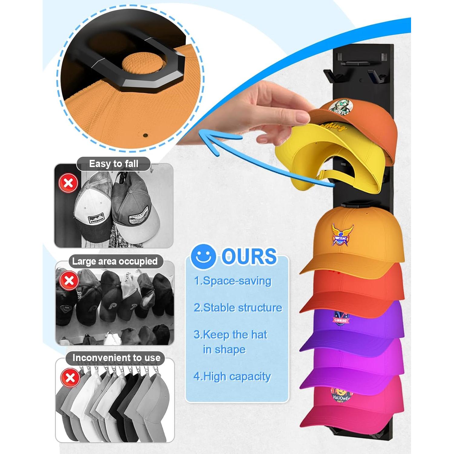 Organizador de Sombreros Eanyiikick 2 Paquetes Negro Montado en Pared