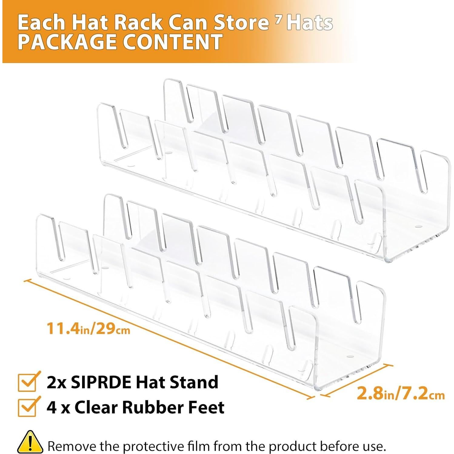2PCS Hat Stand for Baseball Caps, No Install Acrylic Hat Organizer for 14 Baseball Caps, Hat Racks for Baseball Caps Display Hat Holder for Bedroom