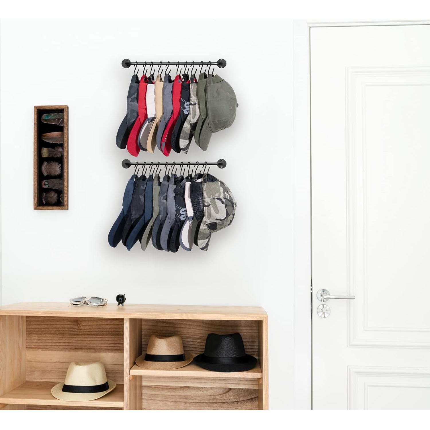 Soporte para Sombreros Mkono Negro, Organizador de Pared 20 Ganchos