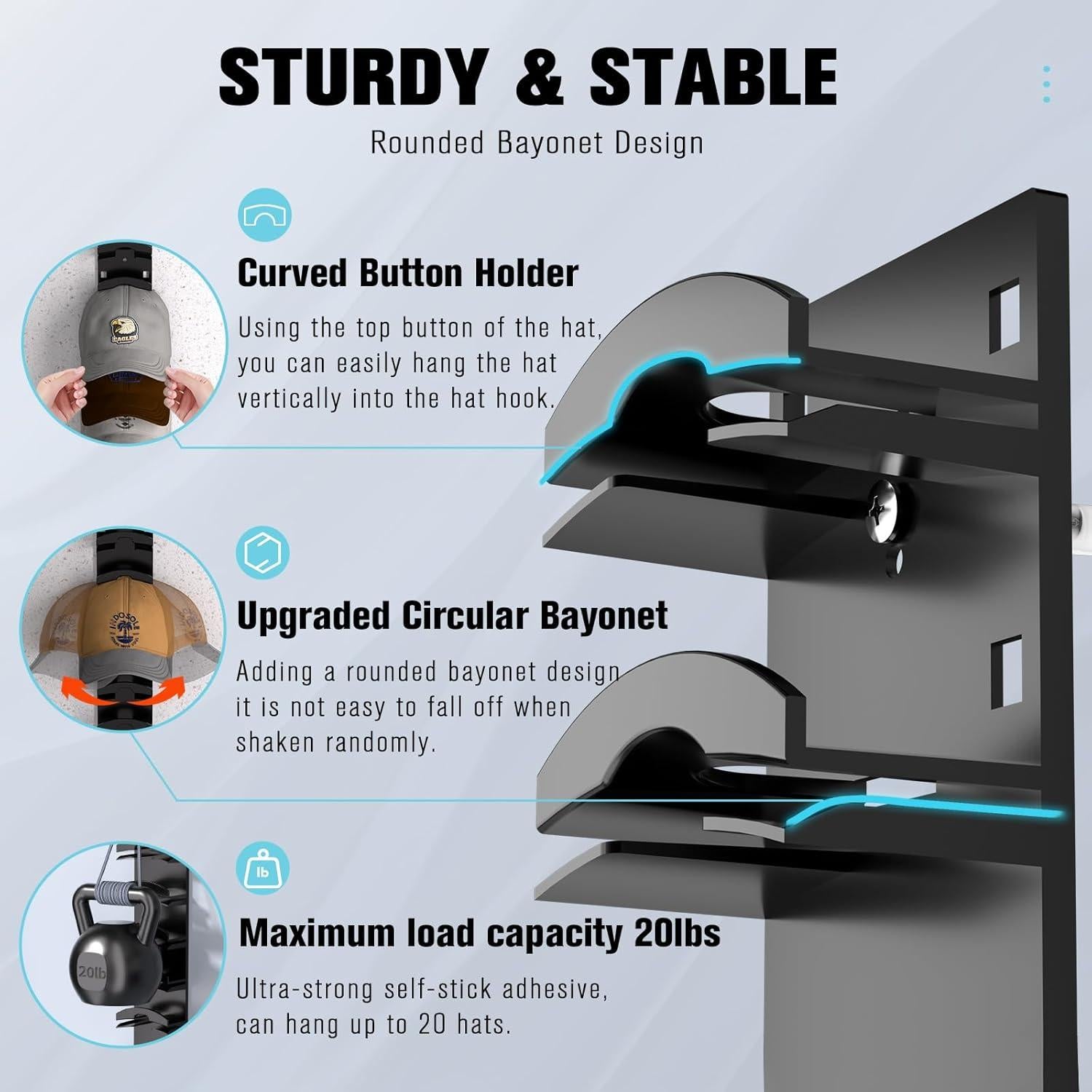 Organizador de Sombreros FAHZON Negro 2 Piezas Capacidad 20 Sombreros