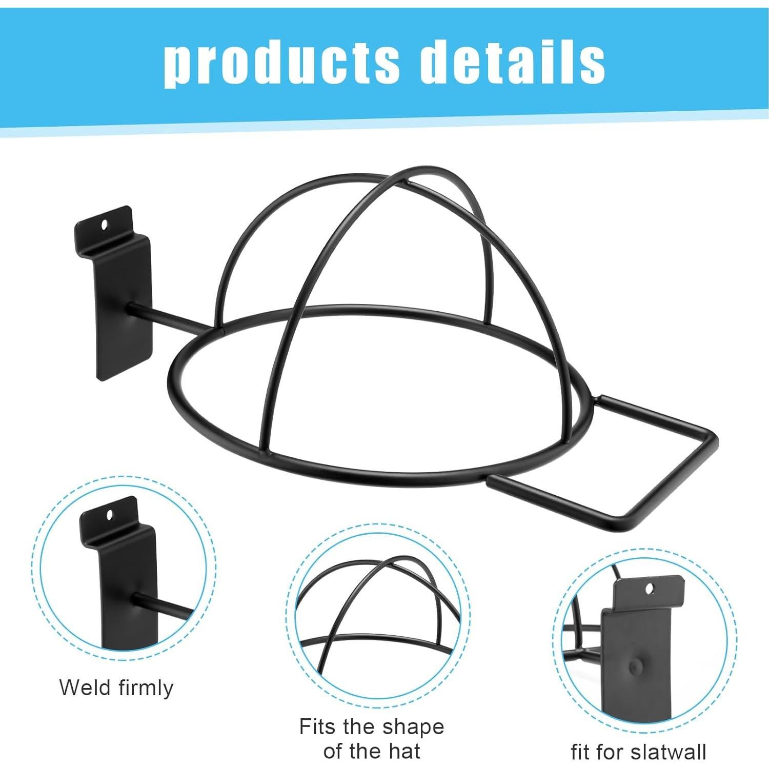 Soporte de Exhibición de Sombreros Kigley 6 Pcs Metal Negro