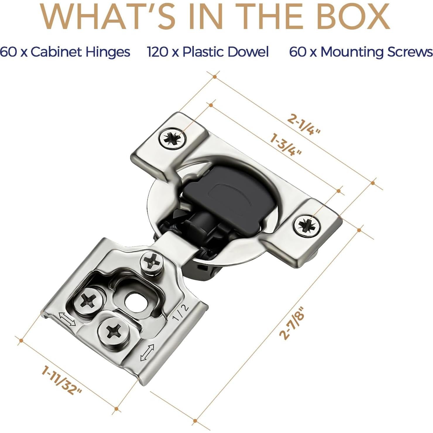 Bisagras de Cierre Suave Ravinte 60 Piezas 1/2" Niquel Satinado