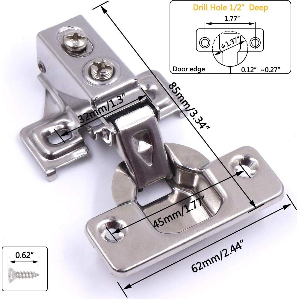 20 Bisagras de Cierre Suave KONIGEEHRE 12.7mm Acero Inoxidable