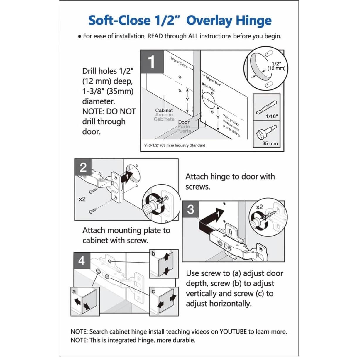 20 Bisagras de Cierre Suave KONIGEEHRE 12.7mm Acero Inoxidable