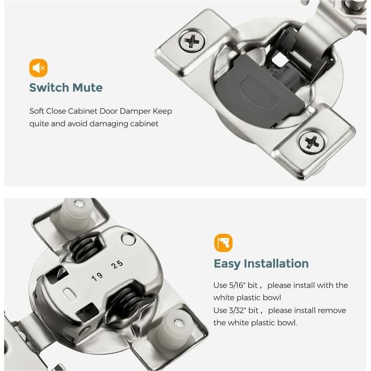 Paquete de 2 Bisagras de Cierre Suave HOME EDIT 35mm Niquelado