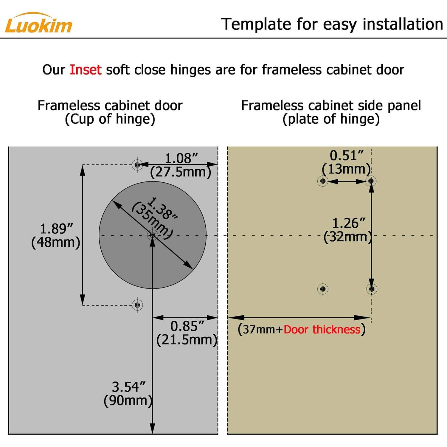 Bisagras de Armario Inset Luokim 2 Piezas Cierre Suave Niquelado