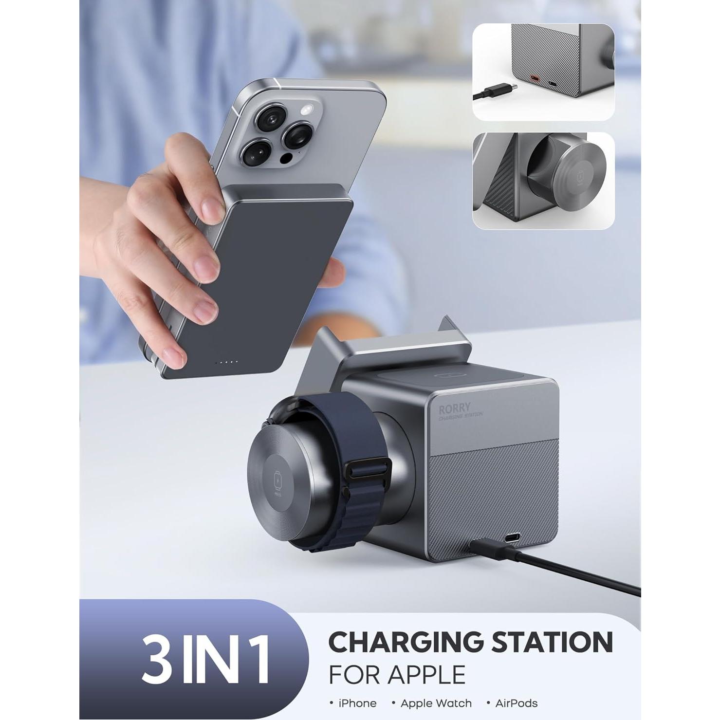 Estación de Carga 3 en 1 RORRY con Batería 10,000mAh - Gris