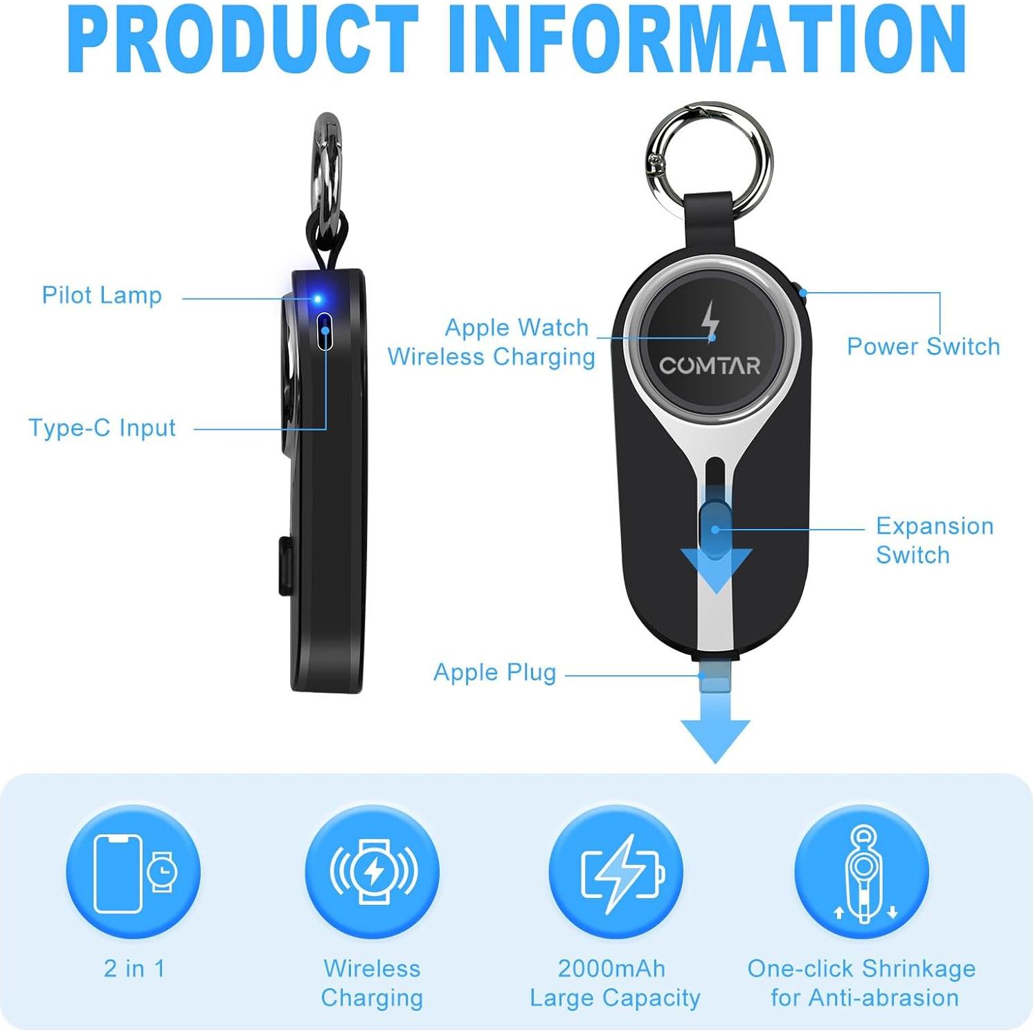 Cargador Inalámbrico Portátil COMTAR 2000mAh para Apple Watch