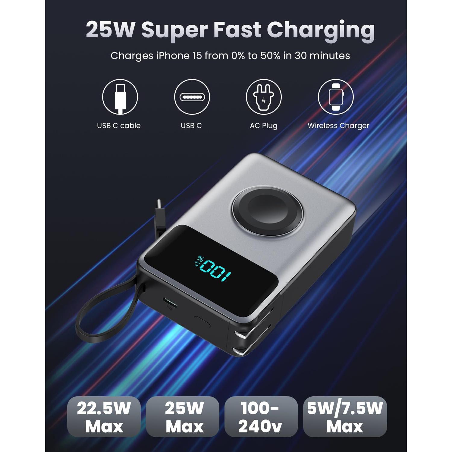 Cargador Portátil 4-en-1 AONIMI 10800mAh Carga Rápida 25W