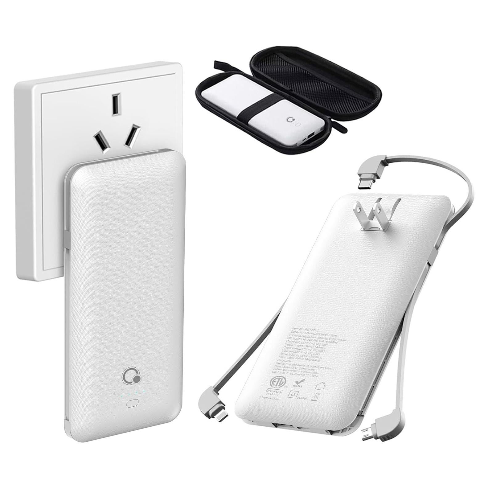 Cargador Portátil Q 10000mAh con Enchufe y Cables Integrados