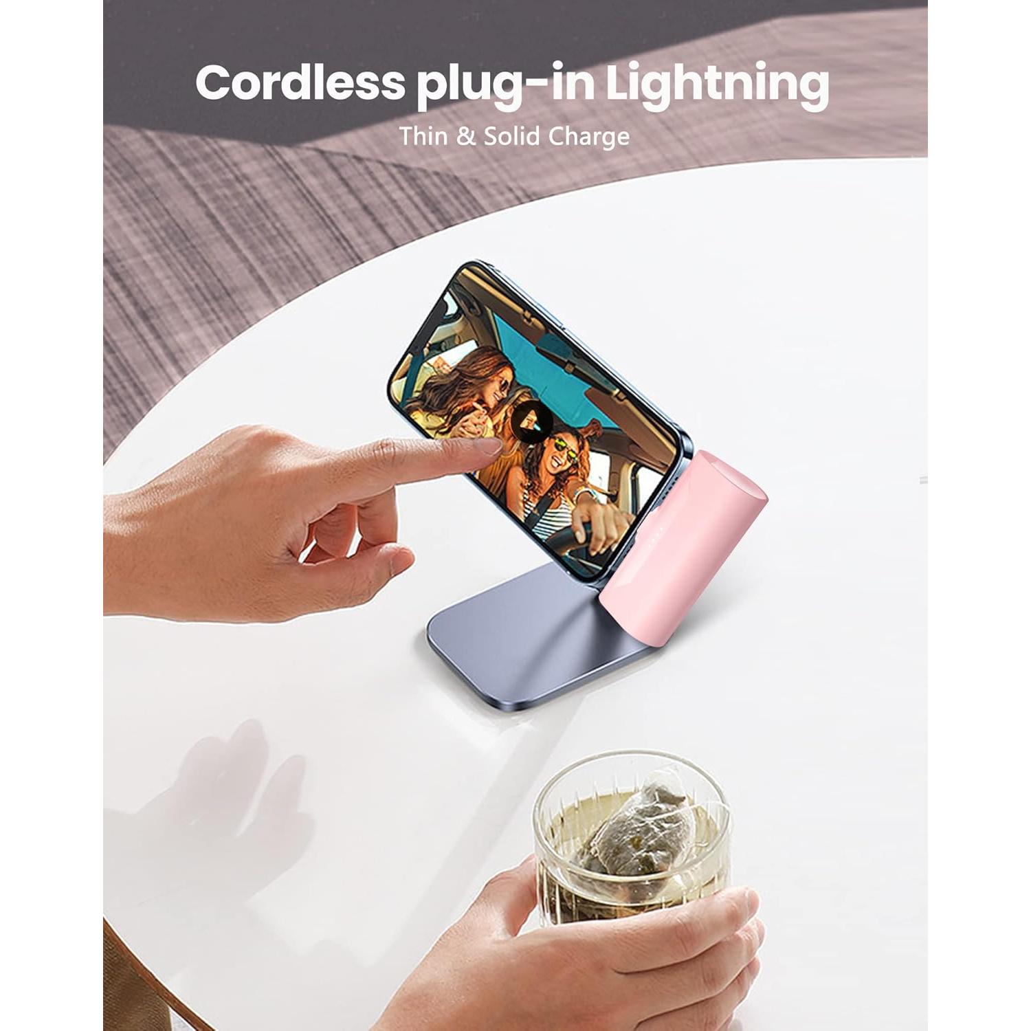 Cargador Portátil Rosa 4800mAh para iPhone 15W Carga Rápida