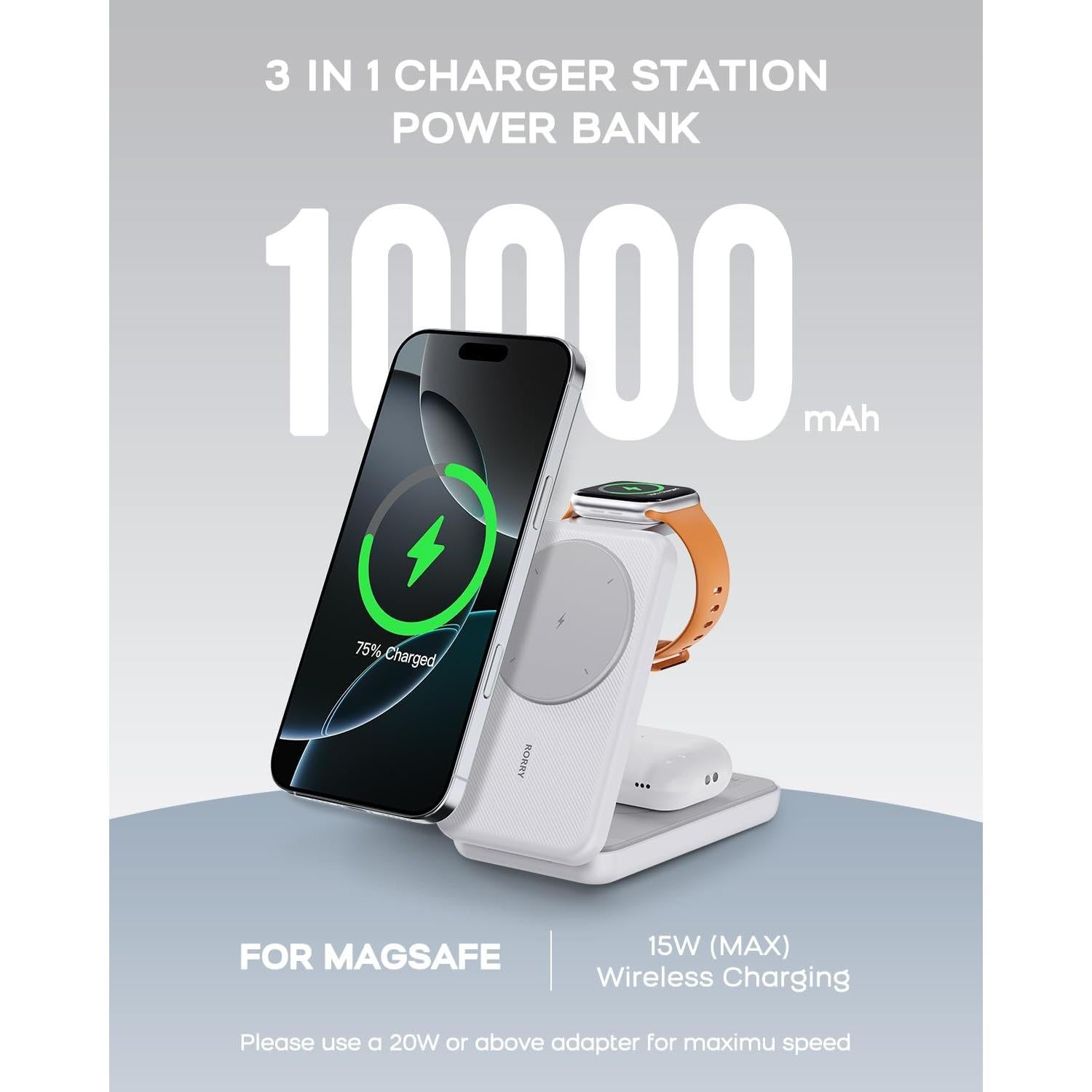 Cargador Portátil RORRY 10000mAh 3 en 1 para Apple Watch/iPhone