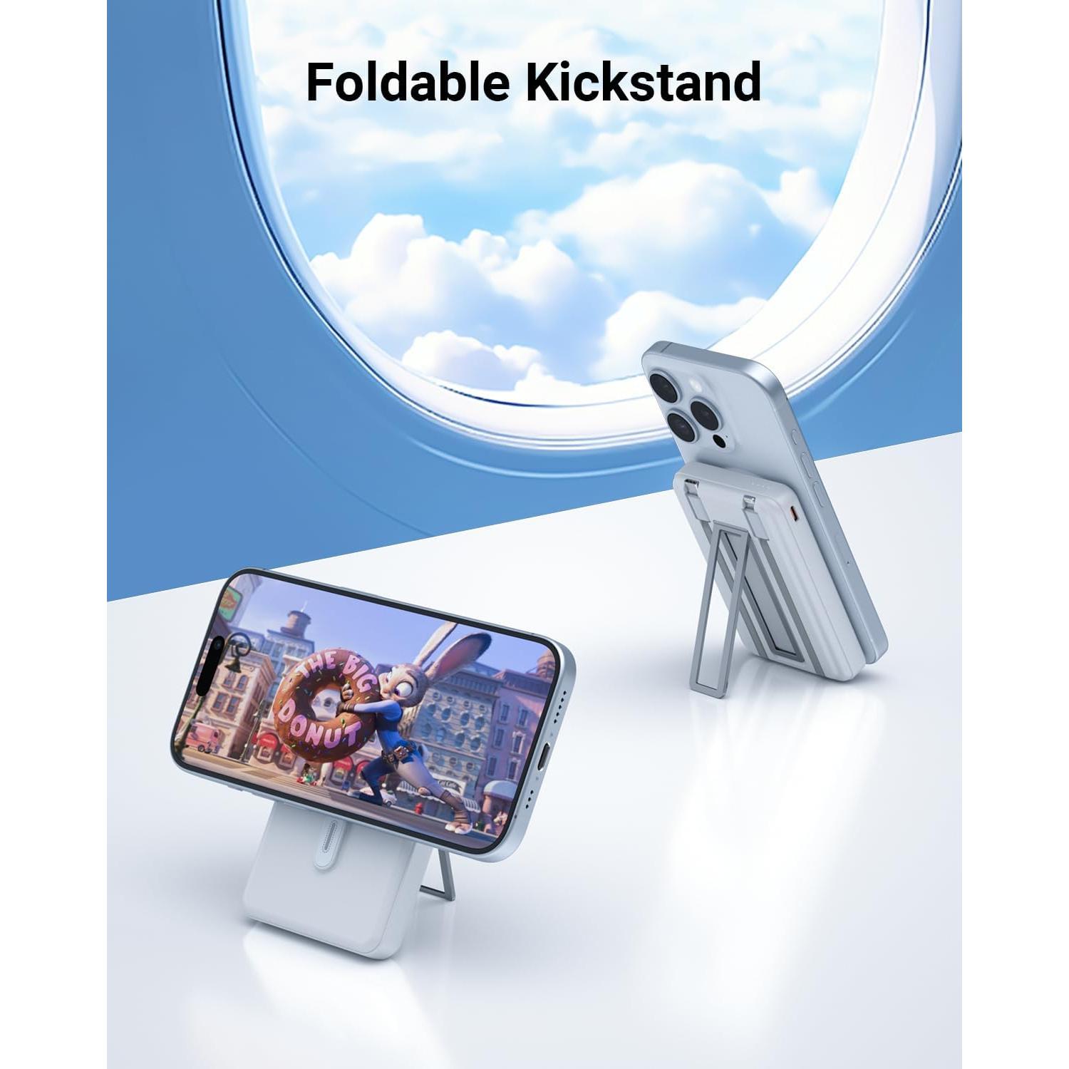 for Magsafe Battery Pack 10000mAh, Magnetic Wireless Portable Charger for Apple Watch, 5 in 1 Fast Charging Power Bank with Stand and Cables for iPhone 16 Pro Max/15/14/13/12 Mini(White)