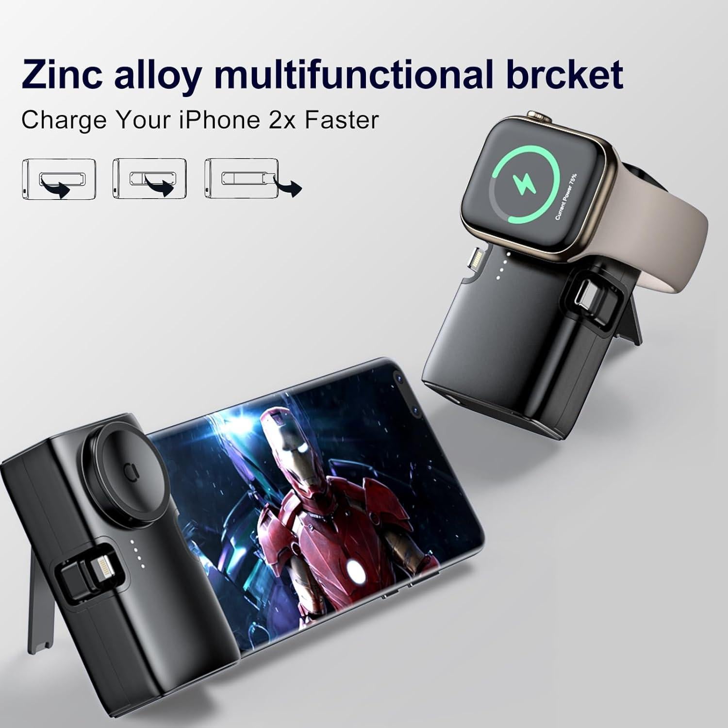 Cargador Portátil Geepower 5000mAh 20W USB-C para iPhone y Apple Watch