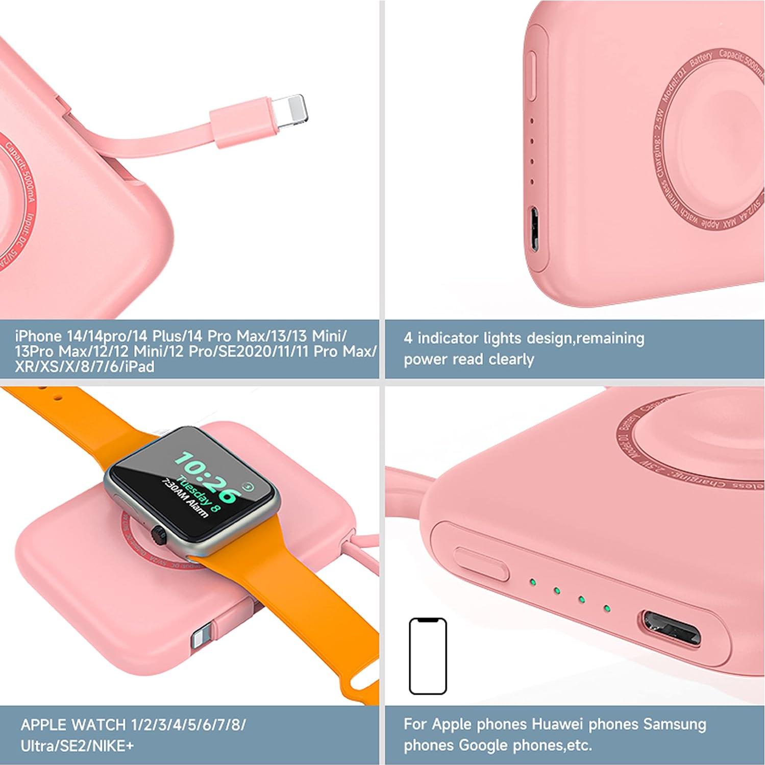 Cargador Portátil Magnético HUOTO 5000mAh para iPhone y Apple Watch