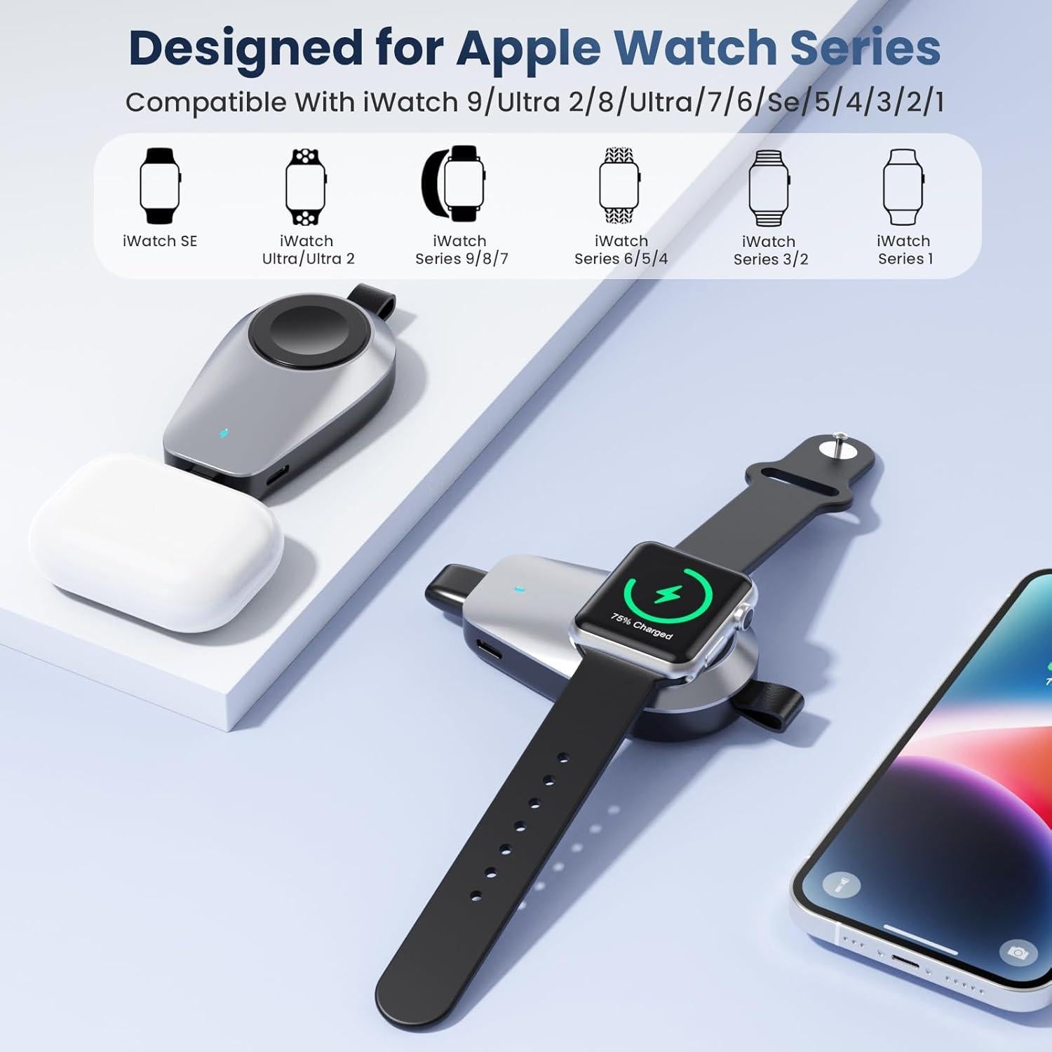Cargador Inalámbrico Portátil 2 en 1 para Apple Watch y iPhone