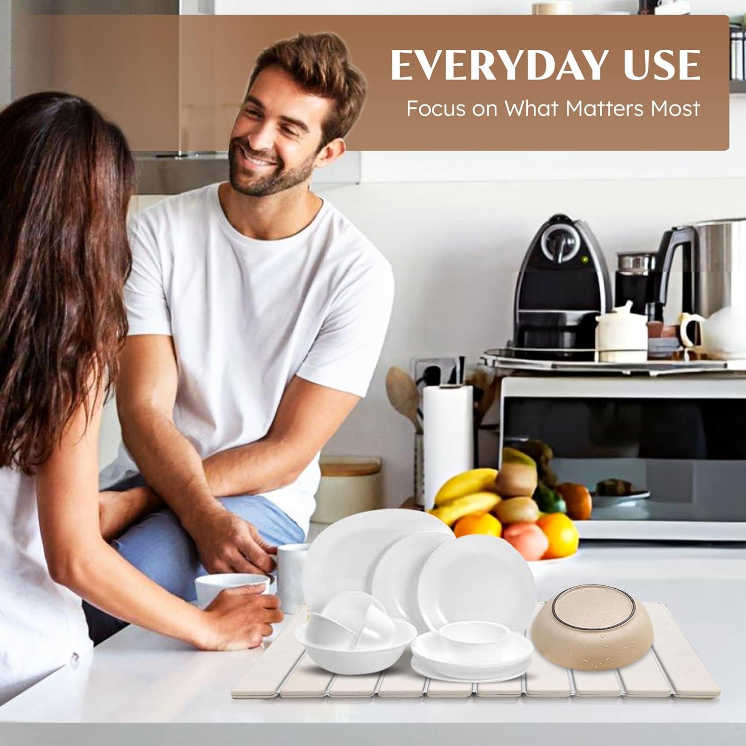 Stone Dish Drying Mat for Kitchen Counter 24"x16" – Natural Diatomaceous Earth Quick Dry Mat – XL Heat Resistant Countertop Protector – Absorbent Kitchen Accessory for Home or Gift Use