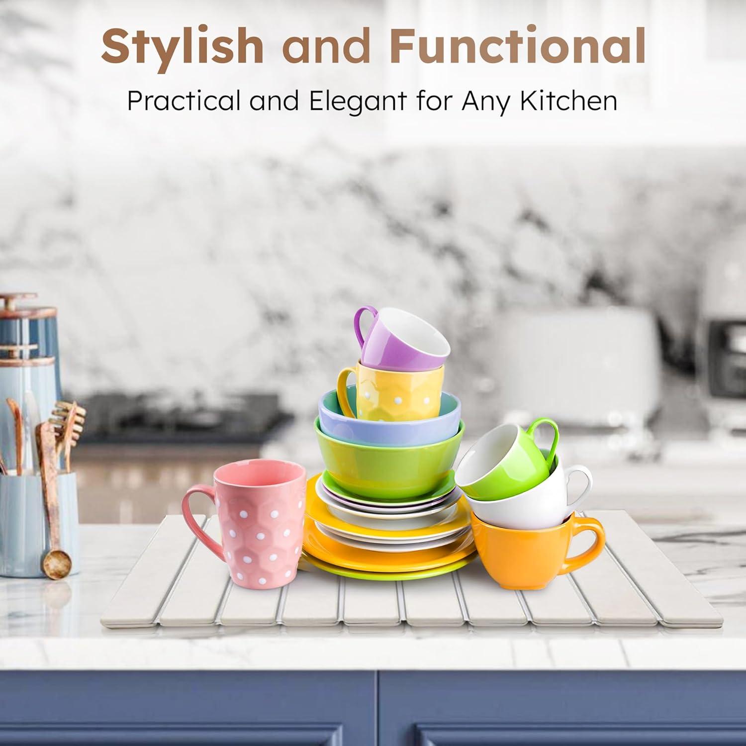 Stone Dish Drying Mat for Kitchen Counter 24"x16" – Natural Diatomaceous Earth Quick Dry Mat – XL Heat Resistant Countertop Protector – Absorbent Kitchen Accessory for Home or Gift Use