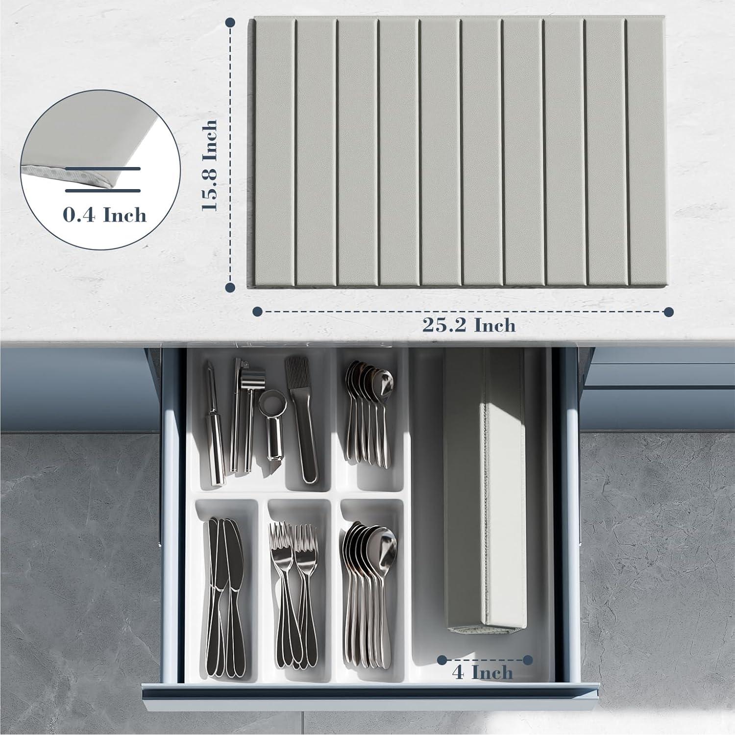 AWW Dish Drying Mat Large, Collapsible Stone Drying Mat for Kitchen Counter with PU Surface, Super Absorbent Diatomaceous Earth Kitchen Mat for Quick Dry, 24" x 16", Light Grey