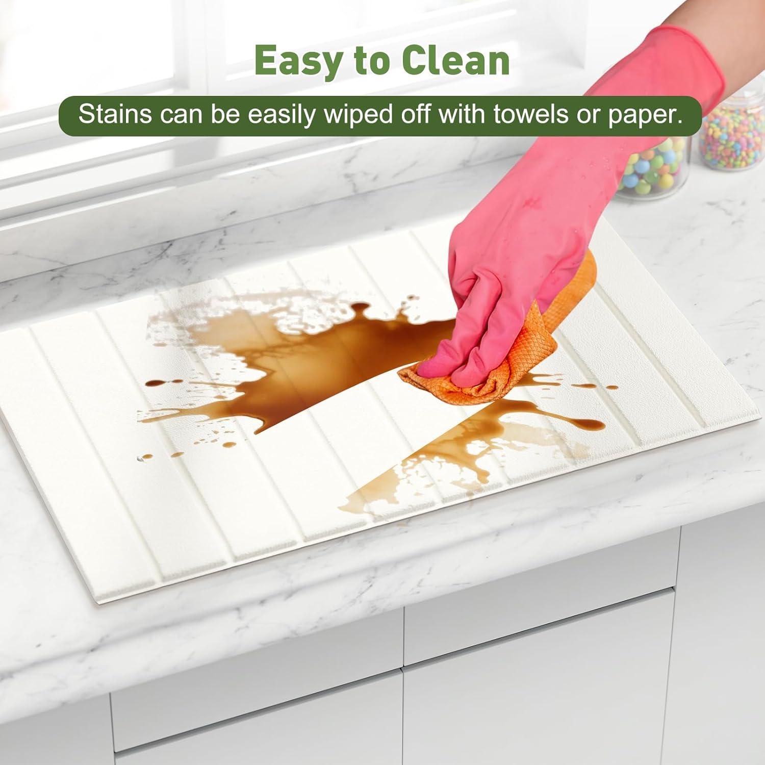 Stone Drying Mat for Kitchen Counter, Stone Dish Drying Mat Foldable, Large Water Absorbent Bath Mat Quick Dry for Kitchen Dishes Cups Bottles Bathroom Countertop - White