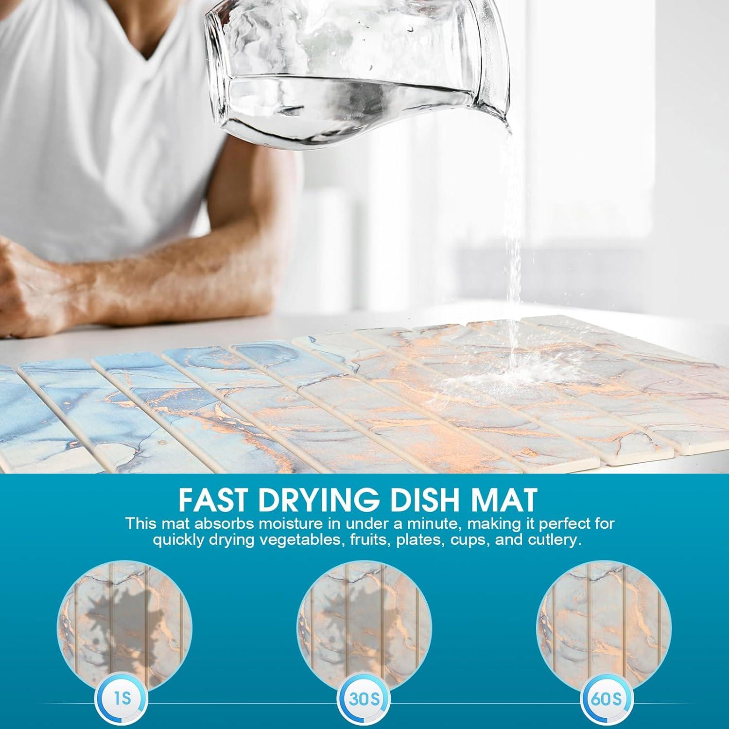Alfombrilla de Secado de Platos PIREKZUNT 61x41 cm Mármol Azul