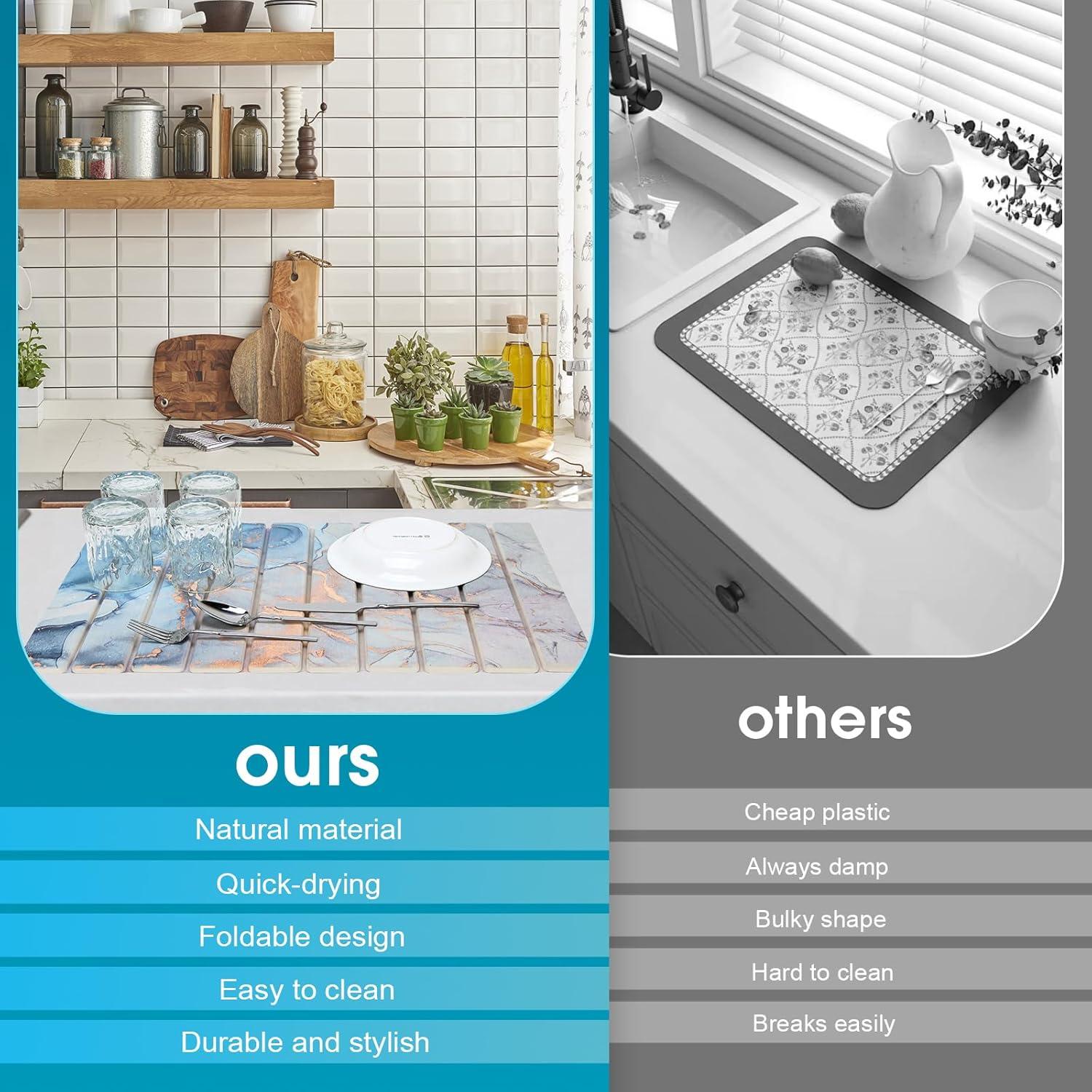 Alfombrilla de Secado de Platos PIREKZUNT 61x41 cm Mármol Azul