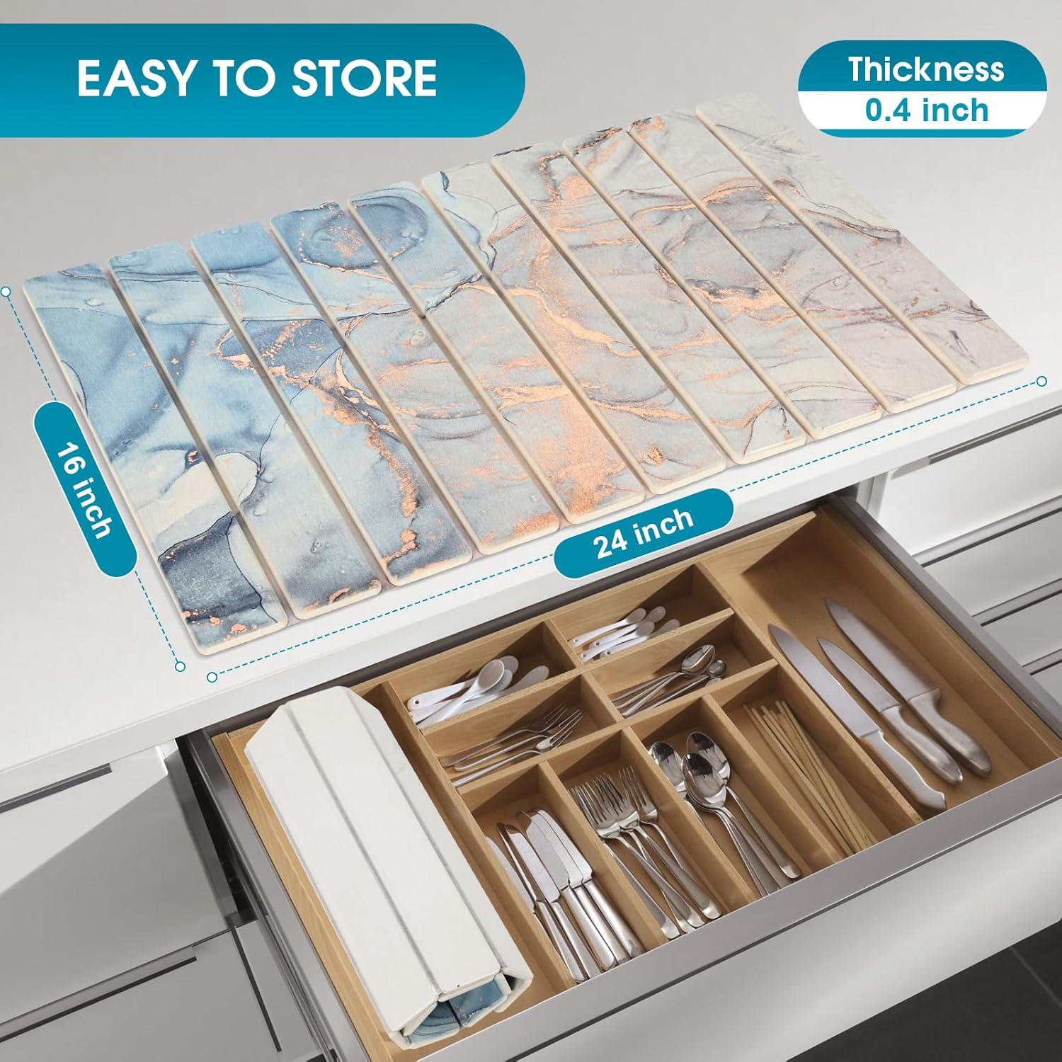 Alfombrilla de Secado de Platos PIREKZUNT 61x41 cm Mármol Azul