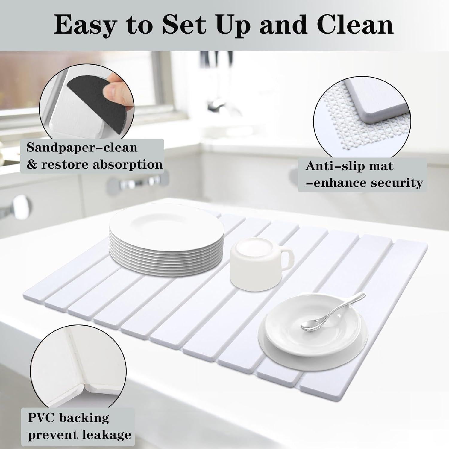 Alfombrilla de Secado de Platos DOUBFIVSY 61x41cm Diatomácea