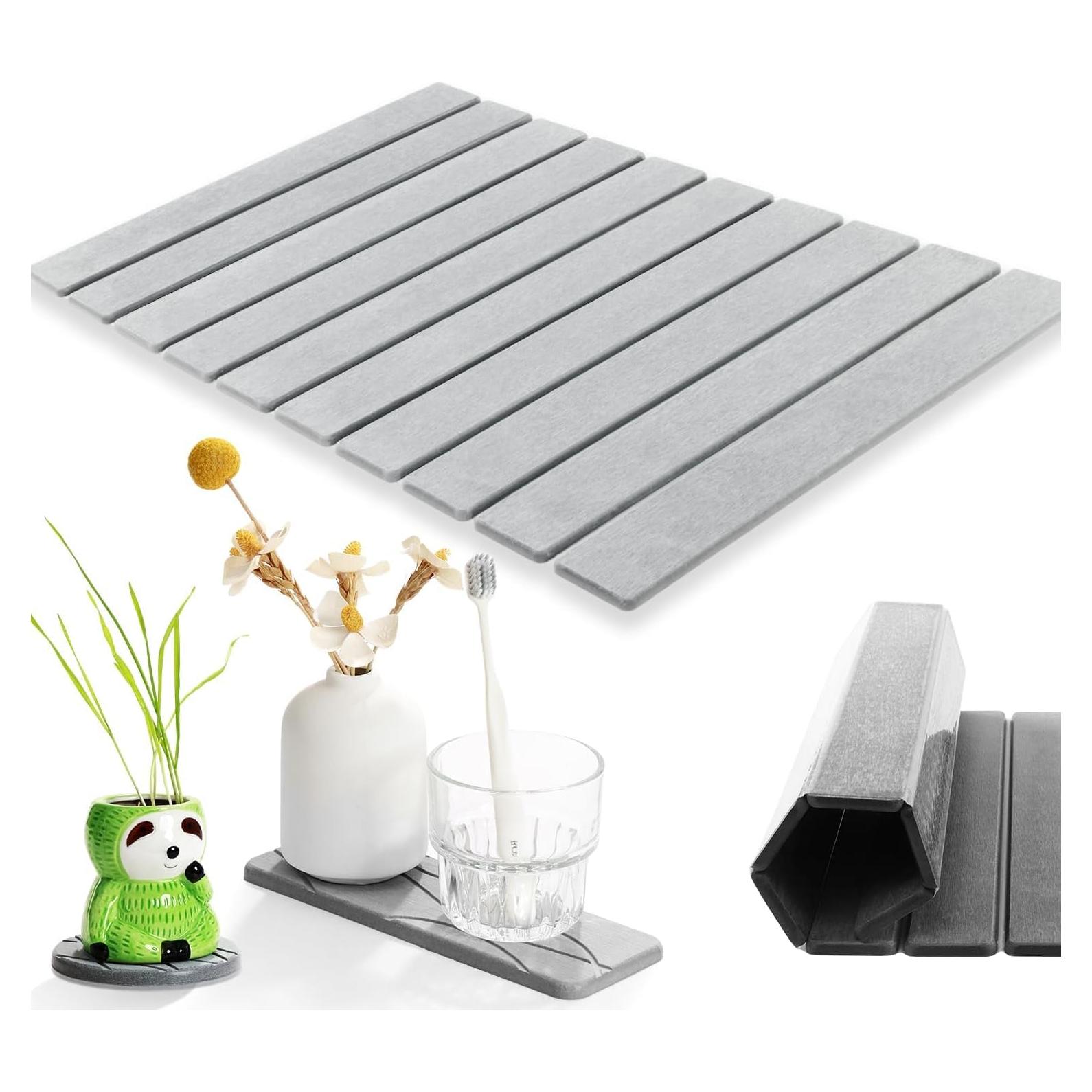 Alfombra de Baño de Piedra KvyusFlourish 38x15 cm Gris Absorbente