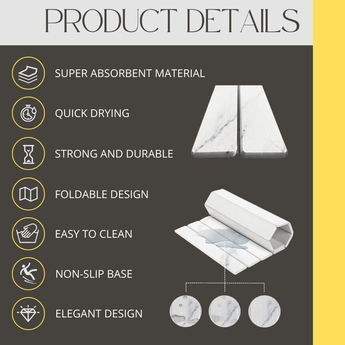 Alfombrilla de Secado de Piedra de Mármol BELMAKS 59x39cm Plegable