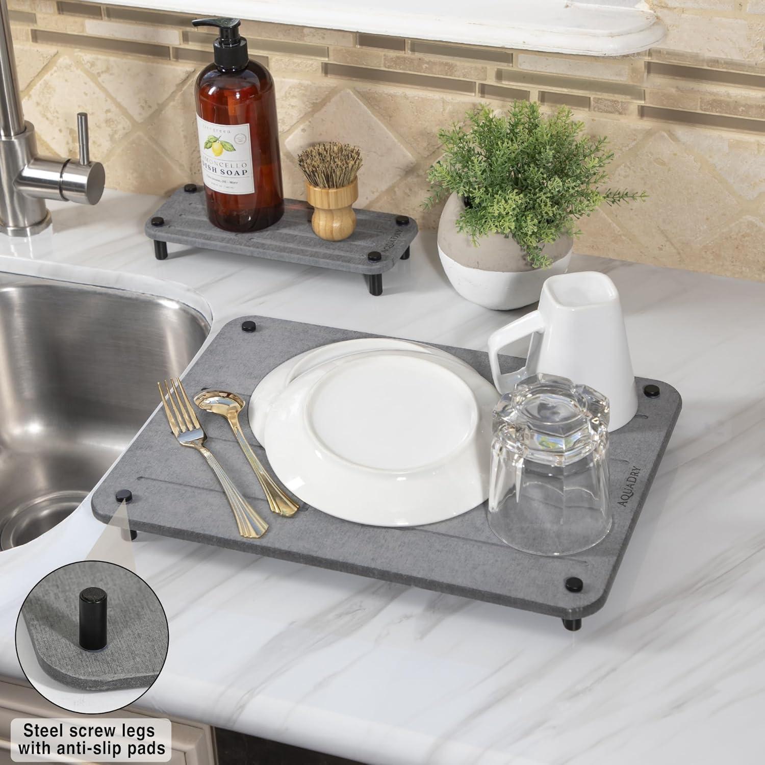 Alfombrilla de Secado AquaDry Gris + Caddy para Esponja 39.9x30cm