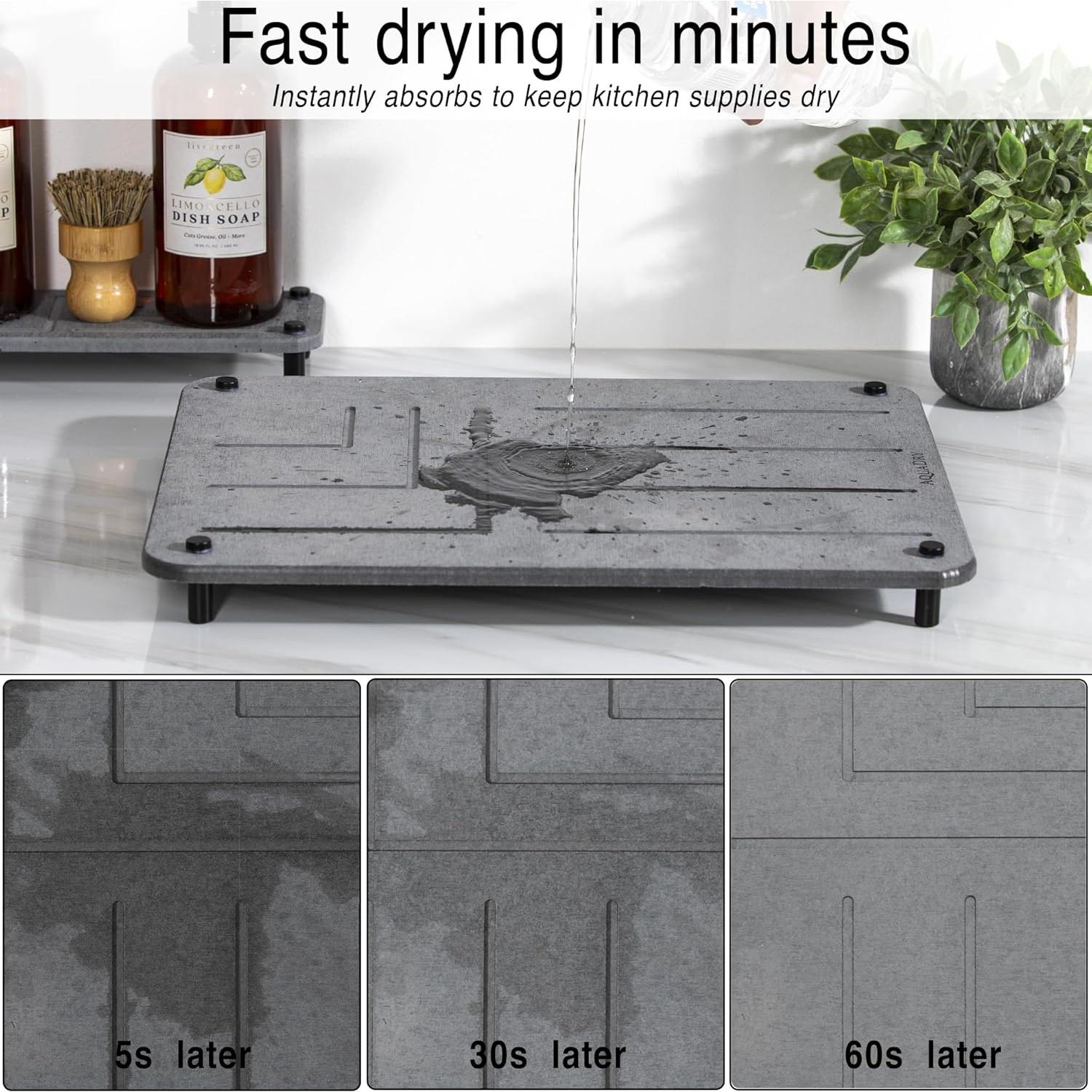 Alfombrilla de Secado AquaDry Gris + Caddy para Esponja 39.9x30cm