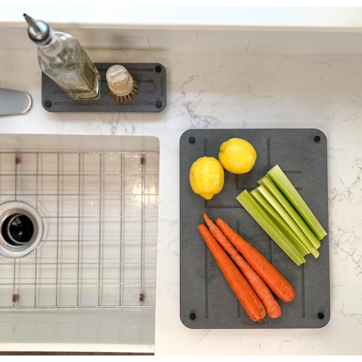 Alfombrilla de Secado AquaDry Gris + Caddy para Esponja 39.9x30cm