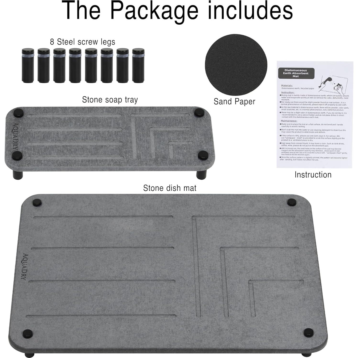 Alfombrilla de Secado AquaDry Gris + Caddy para Esponja 39.9x30cm