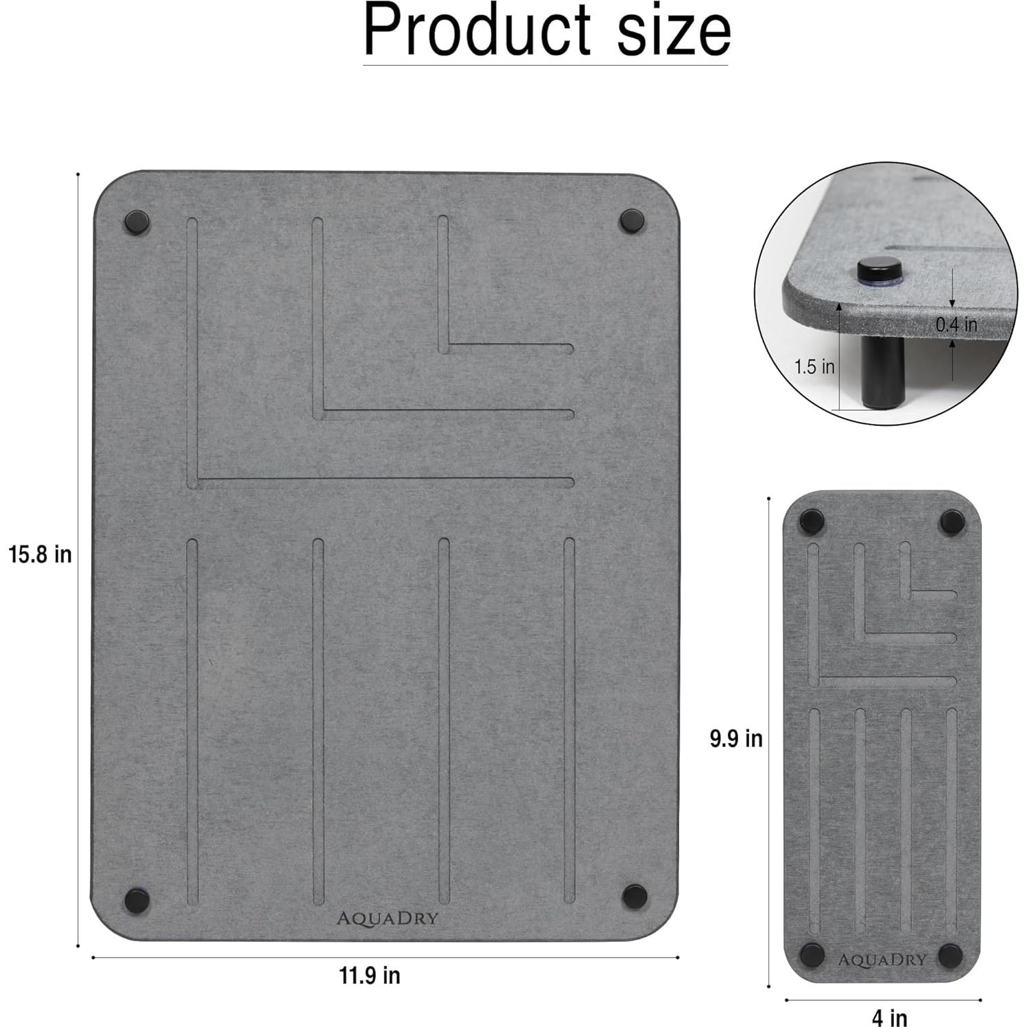 Alfombrilla de Secado AquaDry Gris + Caddy para Esponja 39.9x30cm