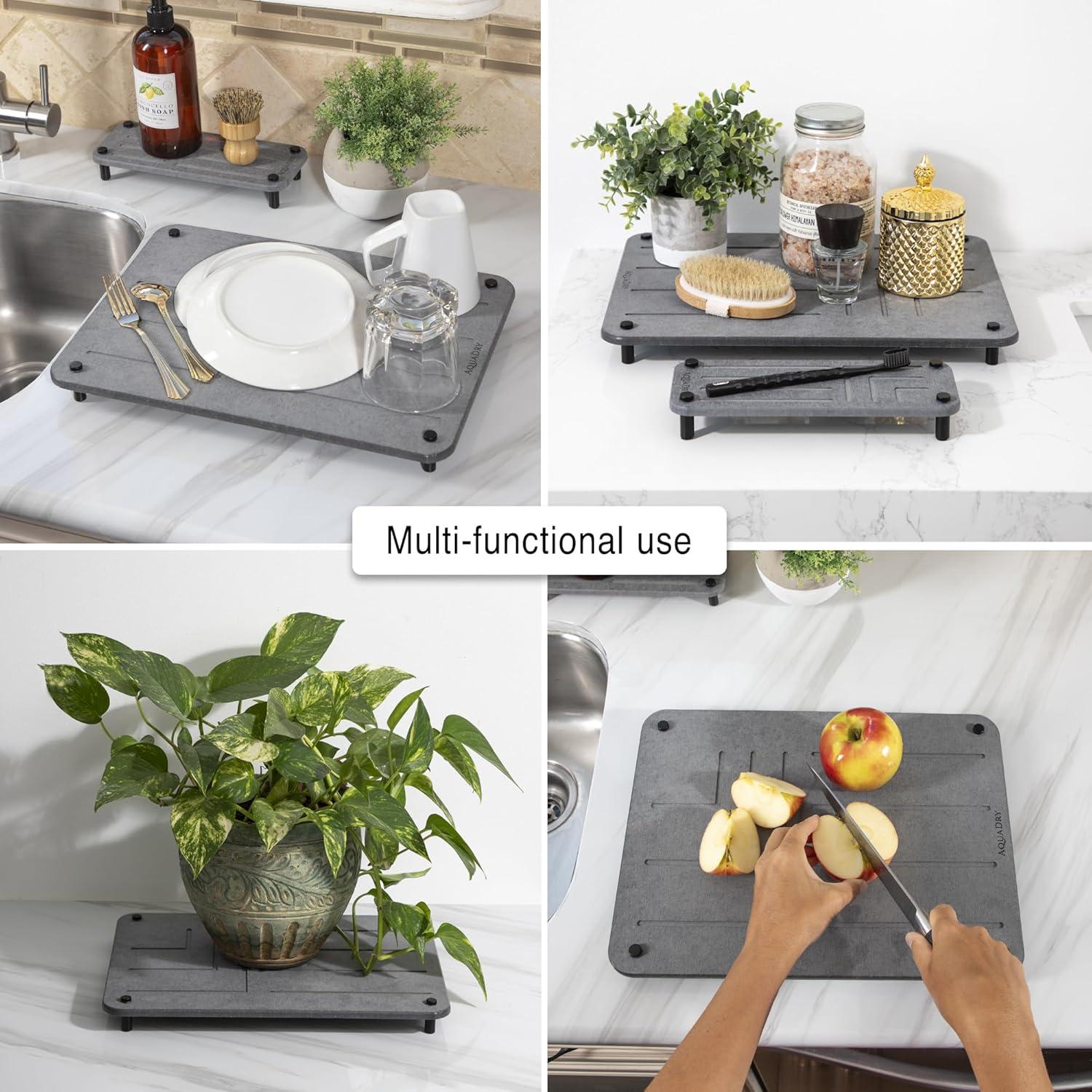 Alfombrilla de Secado AquaDry Gris + Caddy para Esponja 39.9x30cm