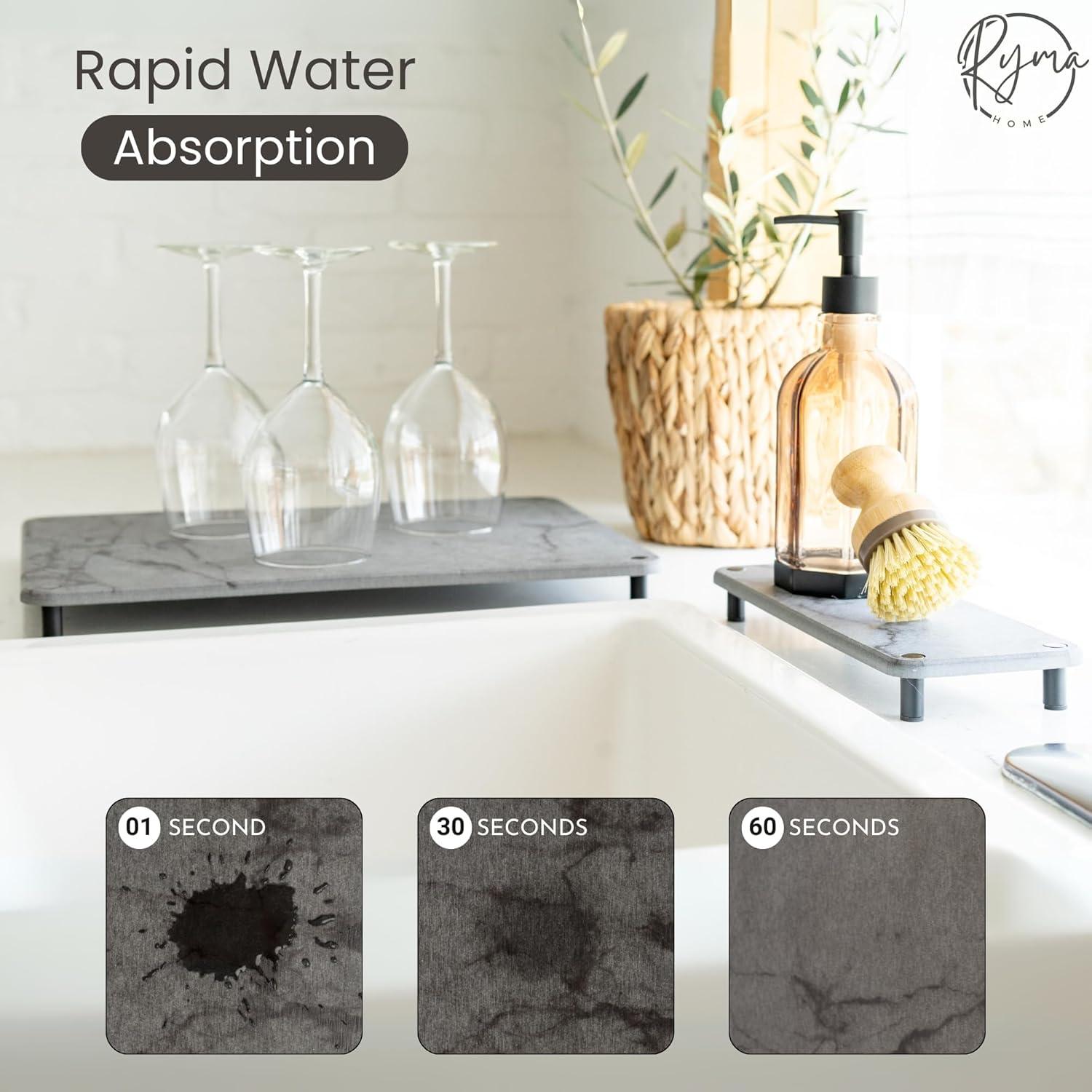 Alfombrilla de Secado de Piedra RYMA Home 40 x 30 cm con Bandeja